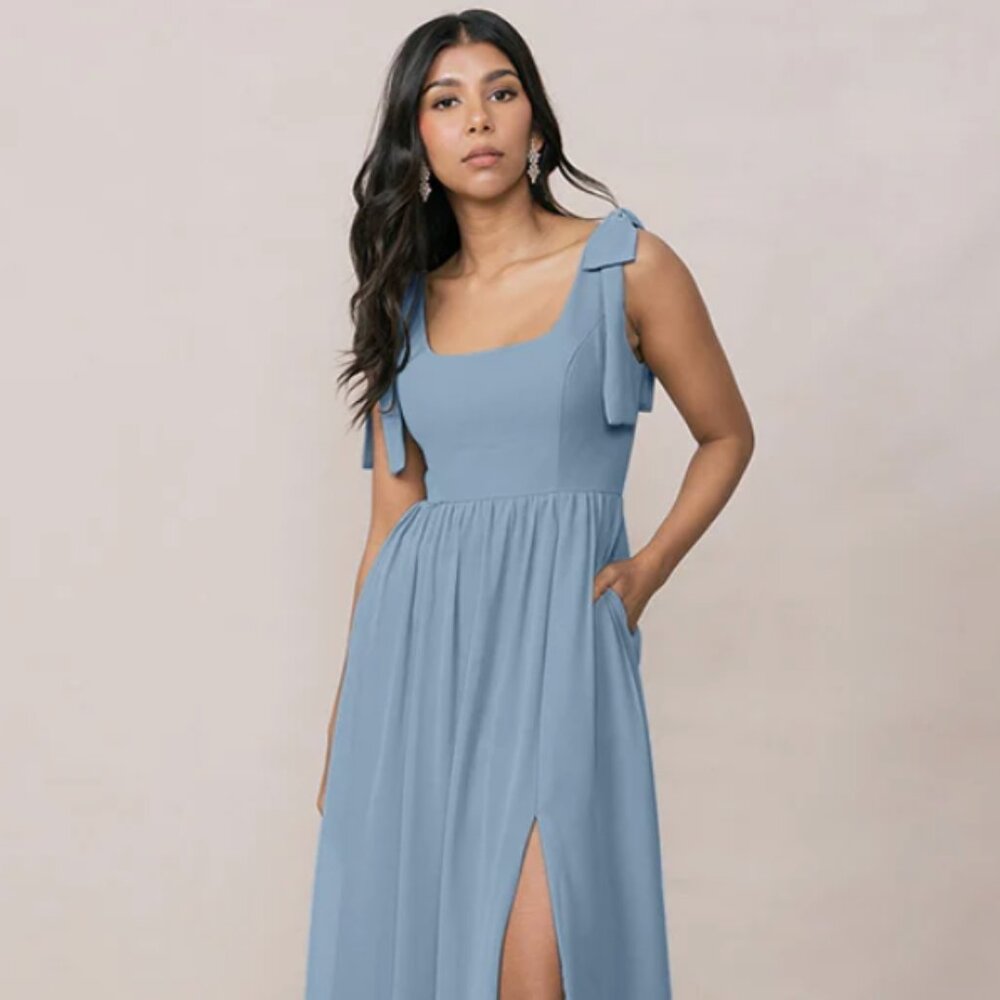 Revelry Bowie Chiffon Dress - French Blue (small imperfections, hemmed to 5'3)